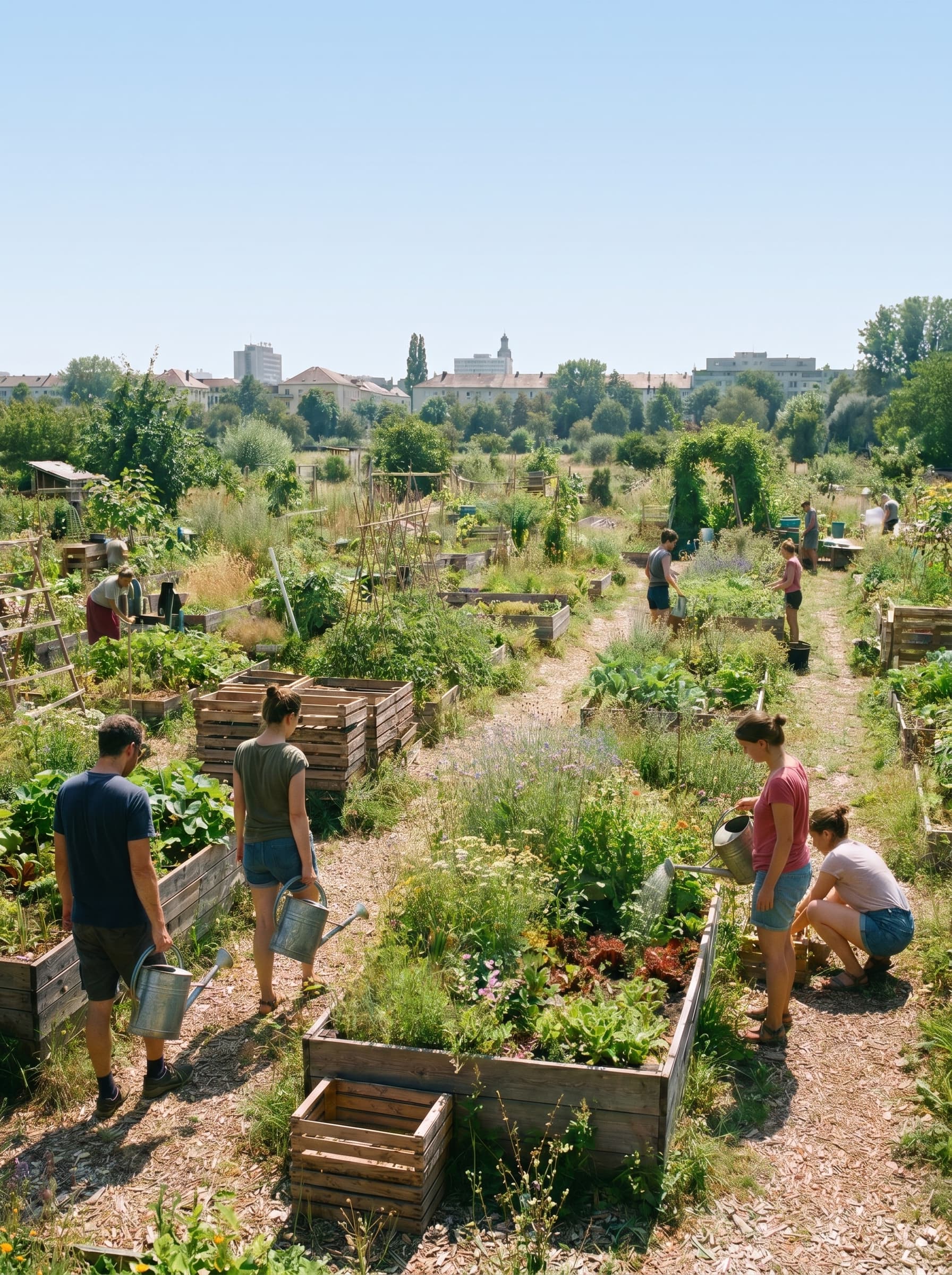 Menschen arbeiten gemeinsam in einem Gemeinschaftsgarten